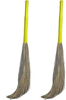 Signamio® Strong Plastic Handle Soft Grass Floor Broom Stick for Cleaning Floor, Kitchen, Garden - DN-2-Indoor-outdoor- 2 Pcs (Combo)- Multicolor - Pack of 2