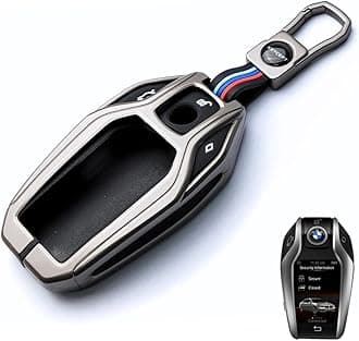 - KEYCEPT Metal Alloy Key Cover Compatible for BMW X Series Screen Touch Smart Key with Keychain (Short Keychain).