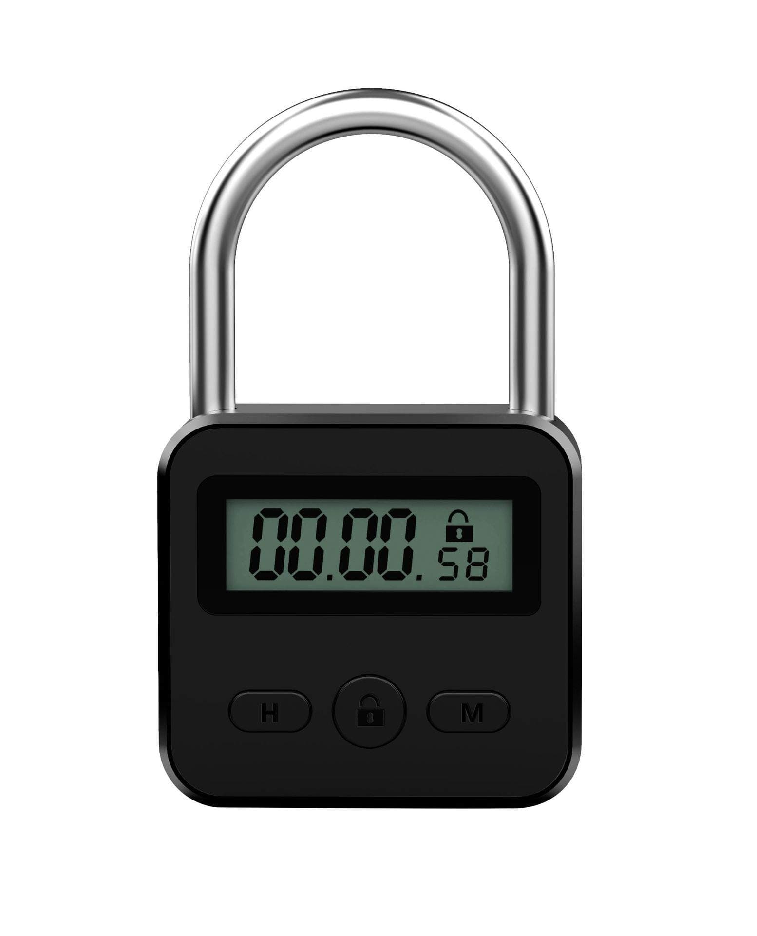 Metal Timer Lock - Electronic Time Padlock with LCD Display - USB Rechargeable (Black)