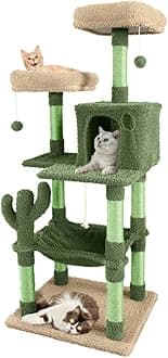 CAPHAUS Cactus Cat Tree for Indoor Cats, Cute 58-Inch Cat Climbing Play Tower with Top Perch for Large Cats Kittens, Multi-Level Cat Activity Tree with Scratching Posts, Hammock, Cat Cave Condo