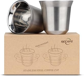 80ml Stainless Steel Espresso Cups Set - 2 Pack Double Wall 304 Stainless Steel Demitasse Cups 2.7oz (Small Cup)