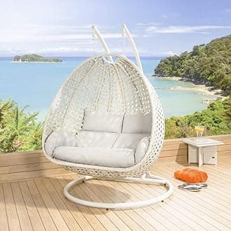 Happy Star Outdoor Furniture Double Seater Swing (White Swing with White Cushion)