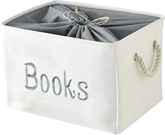 INough Book Basket for Kids Room, Book Storage Basket Book Organizer for Nursery Room Classroom Library Book Storage Box Collapsible Book Bins with Drawstring Closure for Cartoon Book Reading