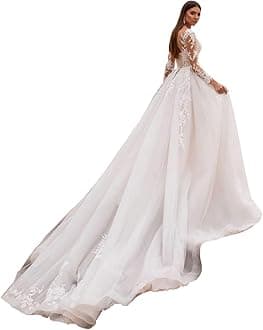 Beach Wedding Dresses for Bride 2025 Long Sleeve Lace Boho Bridal Gowns for Women WDW001