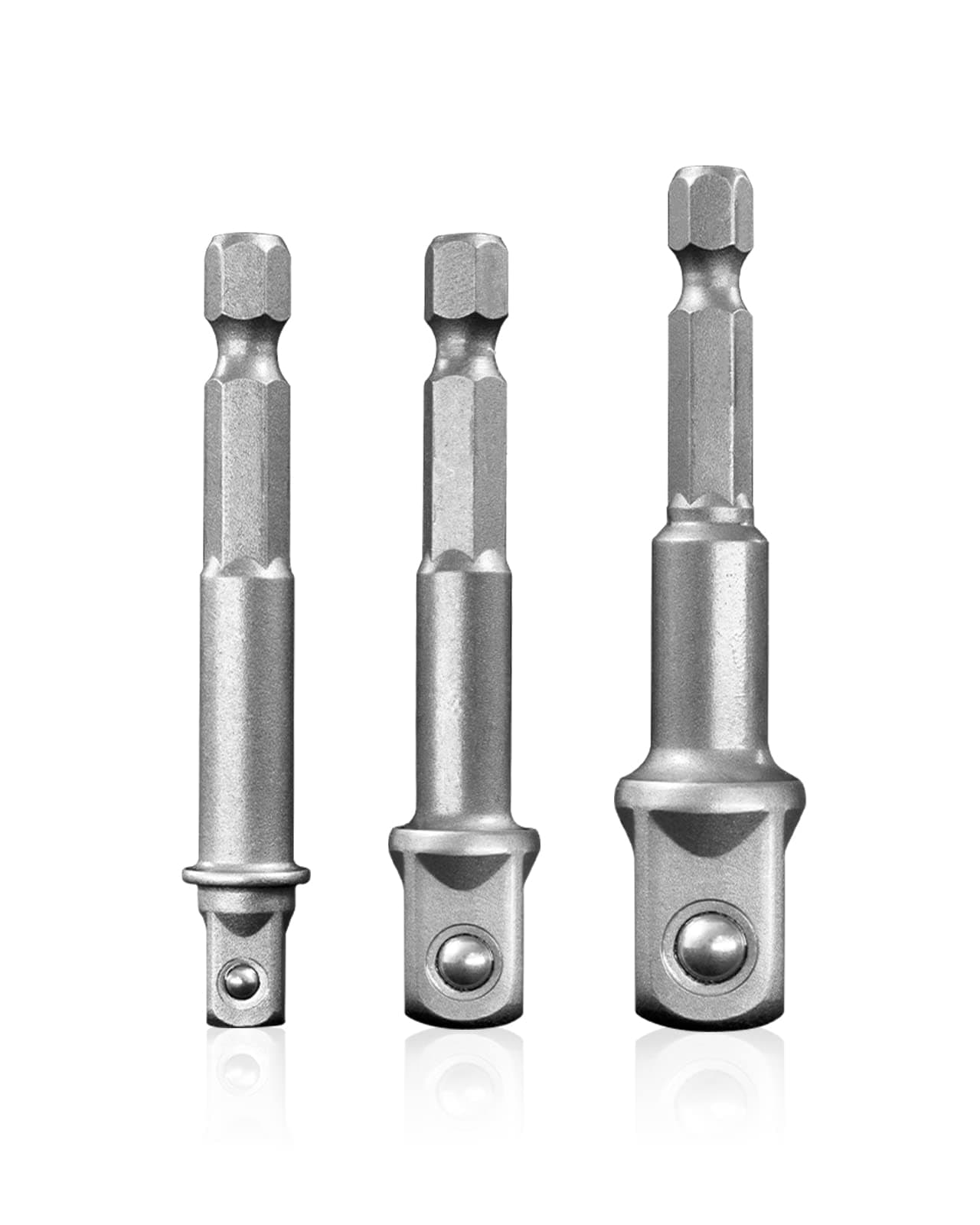 Mr.wintek Socket Adapter Set 3PCS, Drill Bit Adapter with Bit Holder, Sizes 1/4", 3/8", 1/2", 1/4-Inch SAE Hex Shank, Cr-V, for Cordless Drill & Screwdriver, Power Drill & Driver