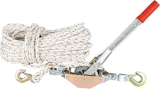 VEVOR Rope Puller, 3/4 Ton (1,653 lbs) Pulling Capacity, with 100' of 0.6" dia. Rope, 2 Hook, Come Along Winch, Heavy Duty Ratchet Power Puller Tool for Moving Boats, Securing Items, Transporting Logs