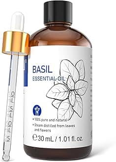 1 Fl Oz Basil Essential Oil, 100% Pure Undiluted for Skin, Diffuser - 30ml