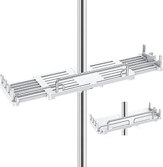 Shower Shelf Hanging, Shower Caddy No Drill Shower Rail Shelf Shower Holders Double Storage for Soap Shampoo Suit 18mm-25mm Shower Rail Length Adjustable (28-44cm)