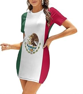 Fattyeery Womens Summer Casual Loose Dress Mexican Flag Long Dress Short Sleeve for Girls Fashion Skirts 2XL