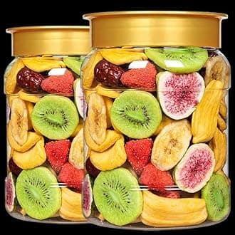 various freeze-dried fruit crisps mix 250g/can,Instant dried vegetables and fruits chips,Freeze dried okra mushrooms, dried pumpkin Strawberry Banana ，Freeze dried snack chips (Fruit Crispy,1can)