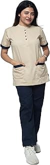 UNIFORM CRAFT Women's Polyester and Cotton Twill Support Staff Uniform, Beige and Navy blue (S)