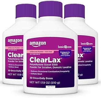 Amazon Basic Care ClearLax, Polyethylene Glycol 3350 Powder for Solution, Osmotic Laxative, Unflavored, 1.11 pound (Pack of 3)