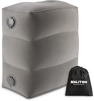 - Inflatable Travel Foot Rest Pillow, Kids Airplane Bed, Adjustable Height Leg Pillow for Air Travel, Make a Flat Bed for Kids and Toddlers, Great for Airplane, Train, Car（Grey, 1 Pack）