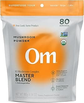 OM Mushrooms Master Blend Mushroom Powder – Organic Mushroom Supplement with 10 Mushrooms and Ashwagandha - Support Immunity, Gut Health & Stress Relief, 6.34 oz (80 Servings)