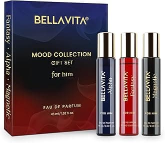 BELLAVITA Mood Collection Gift Set 3x15ML for Men | Alpha, Fantasy & Magnetic EDP Liquid Perfume | with Vanilla, Benzoin and Cedarwood | Fruity, Woody, Fresh Long Lasting Fragrance Scent