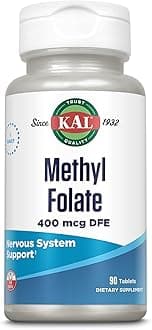 KAL Methyl Folate 400 mcg DFE, 5-MTHF Active Form Vitamin B9, Folic Acid Supplement, Heart Health, Prenatal, Mood and Brain Support, Fast Dissolving ActivTab, 60-Day Guarantee, 90 Servings, 90 Tablets