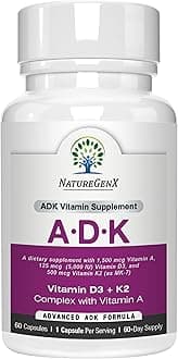 ADK Vitamin Supplement – Vitamins A, D3 & K2 MK-7 for Bone Health & Calcium Absorption – Gluten-Free, Non-GMO, Soy-Free – 60 Capsules (2-Month Supply)