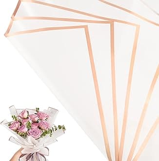 30 Sheets white Gold Edge Flower Bouquet Wrapping Paper，Florist Supplies Waterproof Floral Bouquet Wrapping Paper Bouquet Accessorie，Flower Shop Packaging Pape for DIY Gift Wedding Birthday