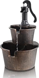 YI 27-Inch 2 Tier Water Fountains Outdoor Waterfall Barrel Fountain Pump Garden 2-Tier Barrel and Pump Waterfall Fountain, Plastic for Garden Patio Backyard Porc