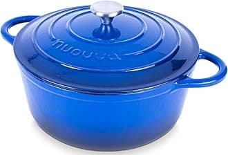 nuovva Cast Iron Dutch Oven with Lid – Non-Stick Ovenproof Enamelled Casserole Pot – Sturdy Dutch Oven Cookware – Dark Blue, 2.1-Quart, 20cm – by