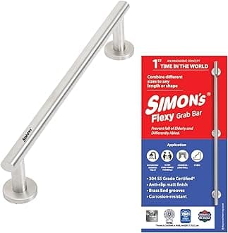 Simon's Flexy 304 Stainless Steel Grab bar for Bathroom and Toilet Safety Handle of Elderly People - 45 cm with 2 Legs of 4.5 cm