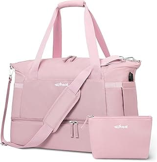 ETRONIK Gym Bag for Women, Travel Duffel Bag with Shoes Compartment, Weekender Bag with USB Charging Port, Pink, L