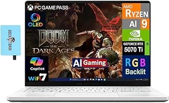ROG Zephyrus AI Gaming Laptop 14.0" 120Hz OLED 2.8K Display (AMD Ryzen AI 9 HX 370, GeForce RTX 5070 Ti 12GB, 32GB LPDDR5X, 4TB PCIe SSD, RGB KB, Win 11 Pro) with Dockztorm Hub