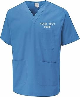 Personalised Embroidered Your Text Scrubs Tunic Health Care Hospital Medical Uniform Women Men Nurse Uniform Workwear Doctor Nurse Dress V Neck Line Regular Fit Top