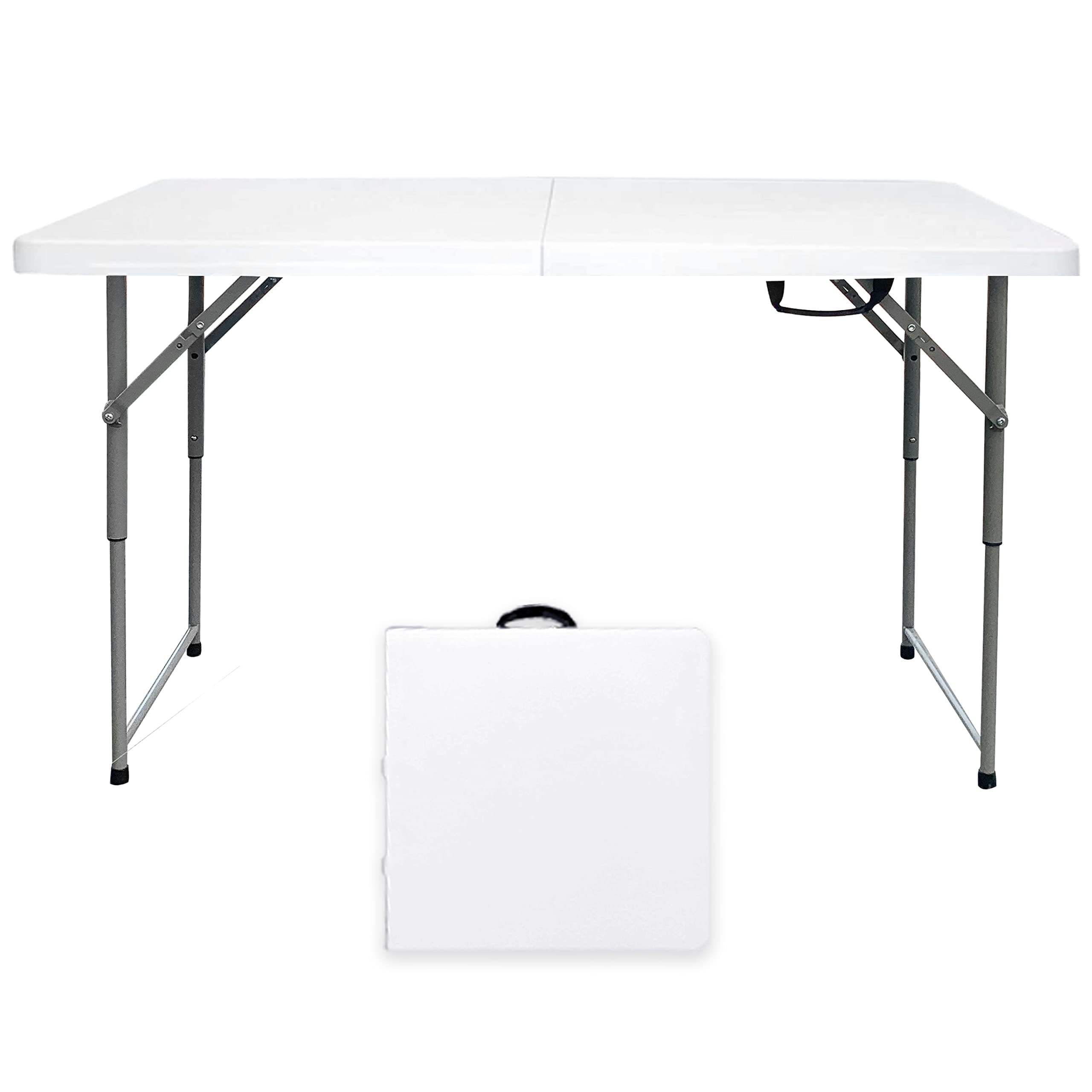 Folding Table 4/6/8 Foot, Foldable Table Adjustable Height Card Table, Indoor Outdoor Small Desk, Portable Plastic Picnic Party Dining Camping Bar Low Tables, Fold in Half Heavy Duty, White