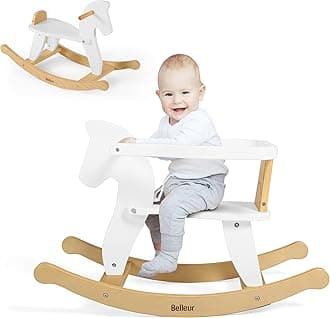 Wooden Rocking Horse for Children Aged 1 to 5 Years, Rocking Chair Grows with You for Indoor and Outdoor Activities, Rocking Animal for Children as Birthday and Christmas Gift