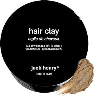 Jack Henry Hair Clay for Men - Wax-Based Flexible Matte Finish, All-Day Hold - Hair Styling Clay for All Hair Types, PVP-Free, Organic Award Winning Formula, Only 4 Ingredients - Natural Scent 1.6 oz