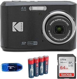 KODAK Pixpro FZ45 Digital Camera Bundle, Includes: SanDisk 64GB SDXC Memory Card, Spare Batteries and Card Reader (4 Items) (Black)