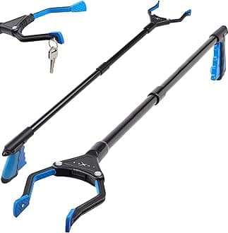 Grabber Reacher Tool, Long Steel Foldable Pick Up Stick, Strong Grip Magnetic Tip for Store Shelves, Lightweight Trash Picker Claw Reacher Grabber Tool Elderly, by Luxet (2-Pack, 36 Inch Blue)