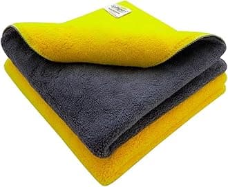 SOFTSPUN 900 GSM, Microfiber Cloth Yellow+Grey Towel Set 40X40cms 2 Piece Towel Set Extra Thick Microfiber Cleaning Cloths Perfect for Bike Auto Cars Both Interior and Exterior.