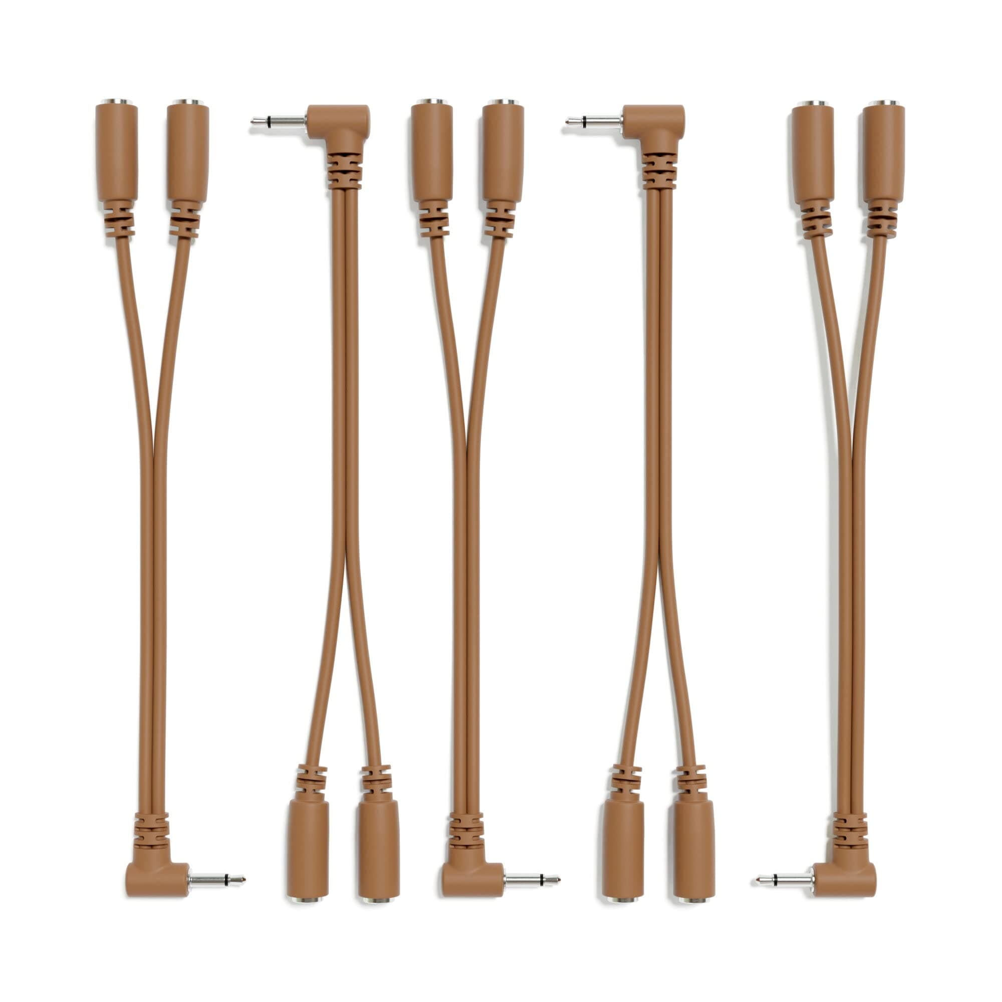 ExcelValley5-Pack - Right Angle Mono Splitter Y Patch Cables - TS 3.5mm 1/8" Eurorack Synth Synthesizer [Brown]
