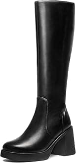 Black Knee High Boots for Women - Platform Tall Boots Square Toe Chunky Block Heeled Gogo Boots B 6