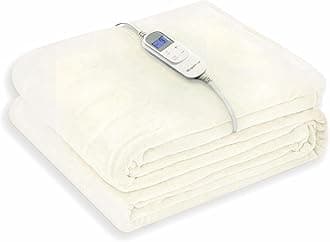 Wapaneus Heated Blanket Electric Twin Size 62"x84" with 10 Heating Levels 12 Timer Settings 8 Hours Auto-Shut Off,Flannel Fast-Heating Electric Blanket,ETL Listed Machine Washable,Ivory