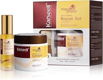 Karseell Collagen Hair Mask & Argan Oil Set, Deep Conditioning Hair Treatment for Dry Damaged Hair, Repair & Moisturize All Hair Types, 16.9 fl oz + 1.69 fl oz