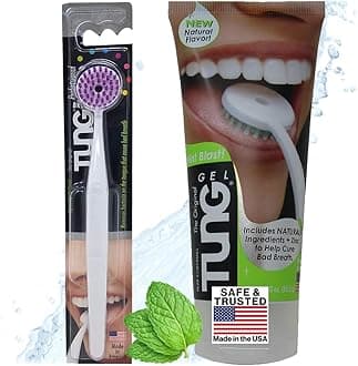 TUNG Tongue Cleaning Kit, TUNG Brush and Natural Mint Blast Gel, Bad Breath Odor Eliminator, Halitosis Defense, USA Made (Set of 1)