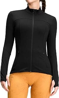 QUEENIEKEWomen's Zip Up Workout Jackets - Slim Fit Cottony Soft Athletic Running Jacket Yoga Gym Tops with Thumb Holes