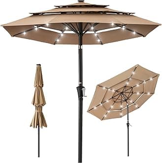 Best Choice Products 10ft 3-Tier Patio Umbrella, Outdoor Market Sun Shade for Backyard, Deck, Poolside w/ 24 LED Lights, Tilt Adjustment, Easy Crank, 8 Ribs