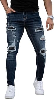 GINGTTOMen's Skinny Jeans Stretch Ripped Tapered Leg