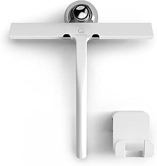 GÜTEWERK shower squeegee white 9 in - incl. chrome suction cup hook - stainless steel core - silicone rubber squeegees for bathroom cleaning - window screen wiper cleaner glass scraper blade showers