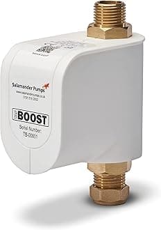 Mains Booster TapBoost Inline Pump - Boosts Flow to 7-11L/Min - Brass Ends - Suitable for Mains & Gravity Fed Systems - 2 Year Warranty