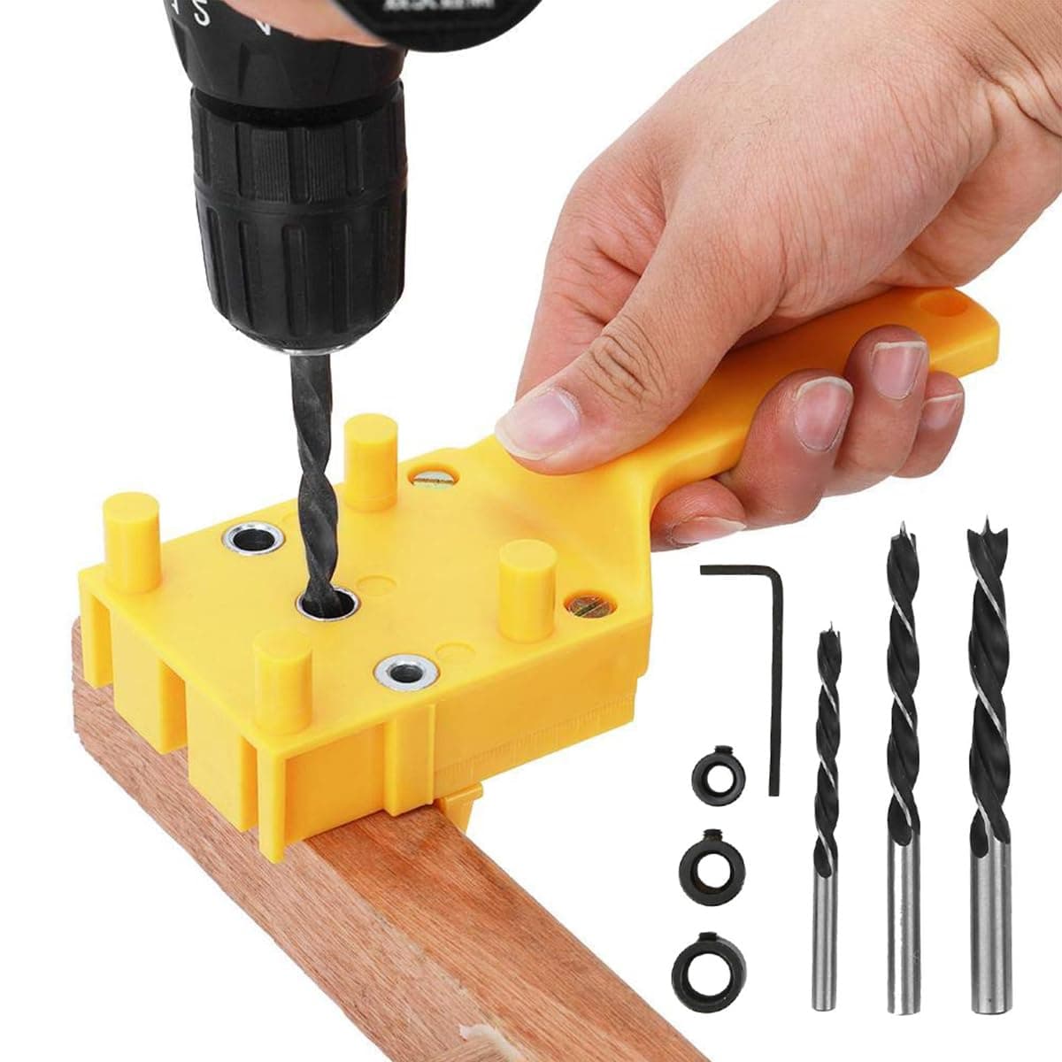 8Pcs Hole Drilling Locator Tool Set Includes 3 Dril Bits, Drilling Bushings Self Centering Doweling Jig Hole Drilling Locator Tool with Handle Multi Hole Drilling Locator Tool for Wooden Work