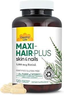 Country Life, Maxi-Hair Plus Biotin, Supports Healthy Hair, Skin and Nails, Daily Supplement, 120 ct