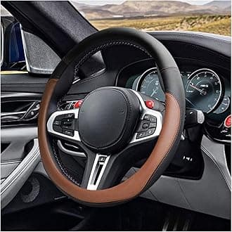 14.5"-15" Car Steering Wheel Cover, Microfiber Leather Cover, Anti-Slip Breathable Steering Wheel Decoration, Universal Steering Wheel Accessories for Diverse Cars (Coffee)