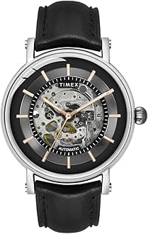 TIMEX Automatic Watch for Man with Blue Round Dial & Blue Leather Strap Band Water Resistant Men's Wrist Watches