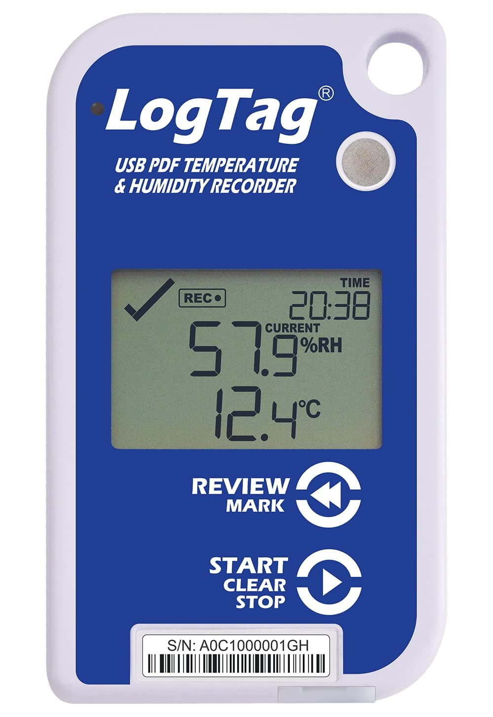LogTag UHADO-16, Multi-use Data Logger, Temperature & Humidity, 16,000 Readings, with Display, with USB, White/Blue