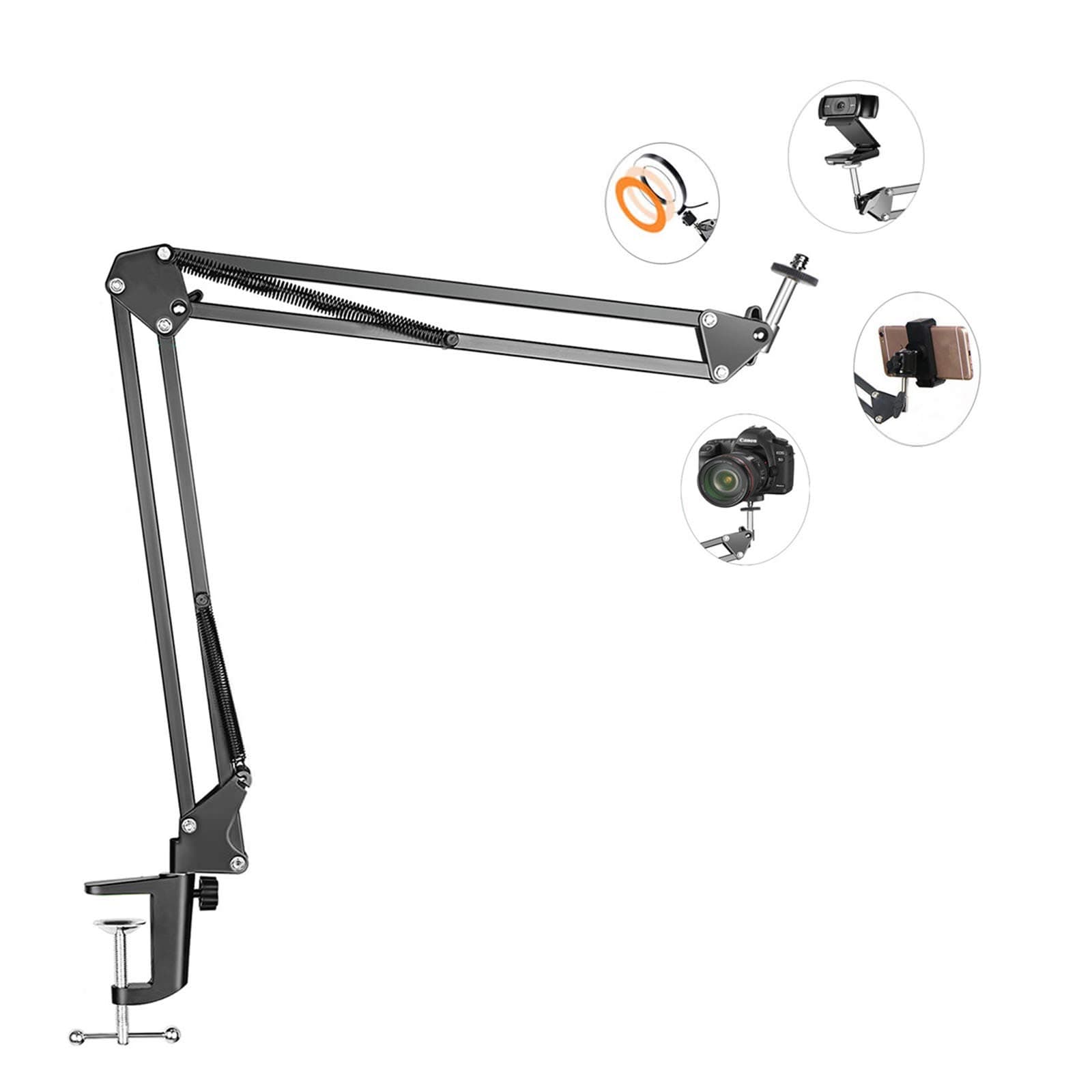 Overhead Tripod Mount for Camera Webcam Ring Light, Flexible Over Head Arm for iPhone with Phone Holder and Ball Head, Table Stand Accessory for Phone Video Recording Live Stream